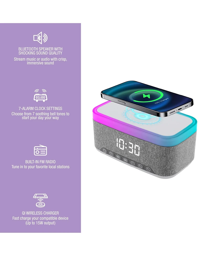 Pursonic All-in-One Alarm Clock with Bluetooth Speaker, Fm Radio & Qi Wireless Charging – Your Complete Nightstand Companion