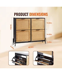 Slickblue Narrow Rattan Shoe Cabinet with 4 Flip Drawers, Slim Entryway Storage with Metal Legs