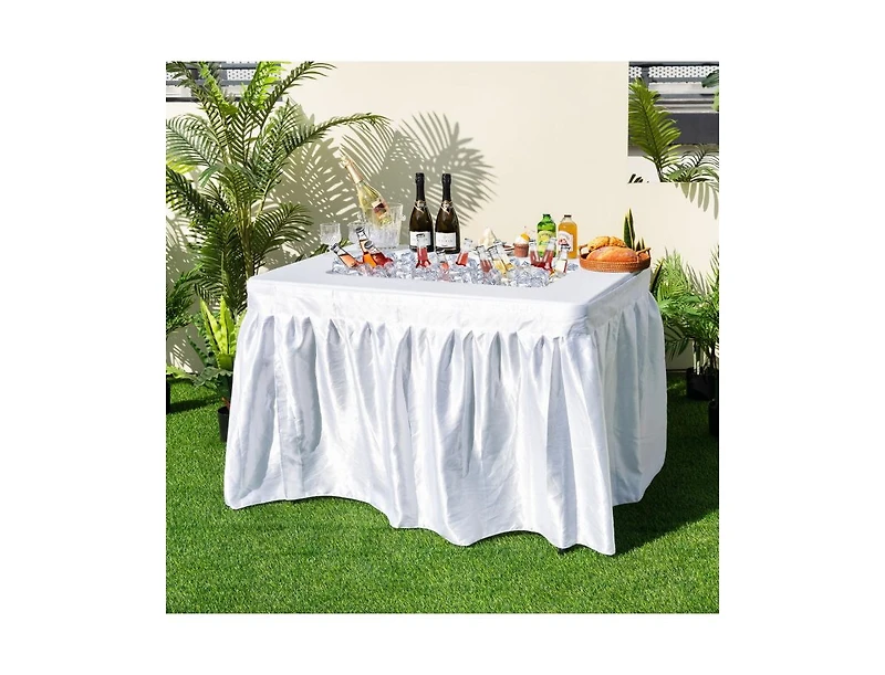 Akiudex 4 feet folding ice bin table with skirt for camping picnic wedding with ice bucket