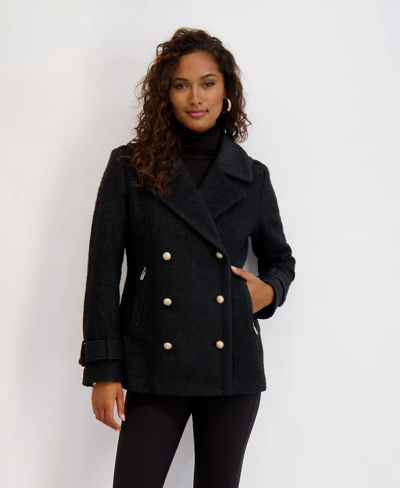Kensie Boucle Peacoat with Gold Accents