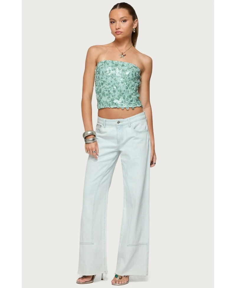 Edikted Womens Brynn Sequin Strapless Top