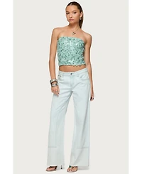 Edikted Womens Brynn Sequin Strapless Top