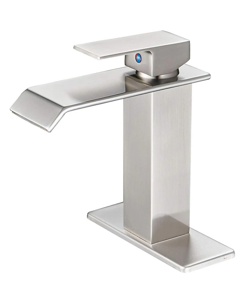 Greenspring Waterfall Single Hole Single-Handle Low-Arc Bathroom Faucet With Supply Line and Escutcheon in Brushed Nickel