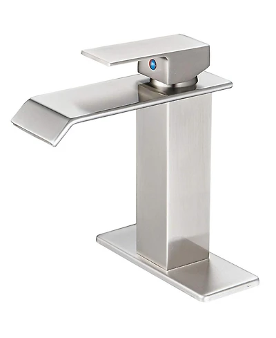 Greenspring Waterfall Single Hole Single-Handle Low-Arc Bathroom Faucet With Supply Line and Escutcheon in Brushed Nickel