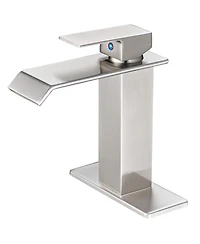 Greenspring Waterfall Single Hole Single-Handle Low-Arc Bathroom Faucet With Supply Line and Escutcheon in Brushed Nickel