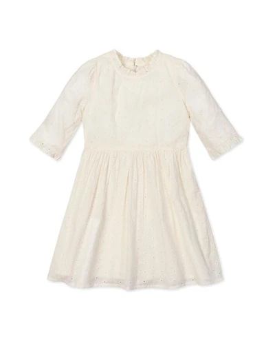 Hope & Henry Little and Big Girls' Organic Flutter Sleeve Tiered Eyelet Dress