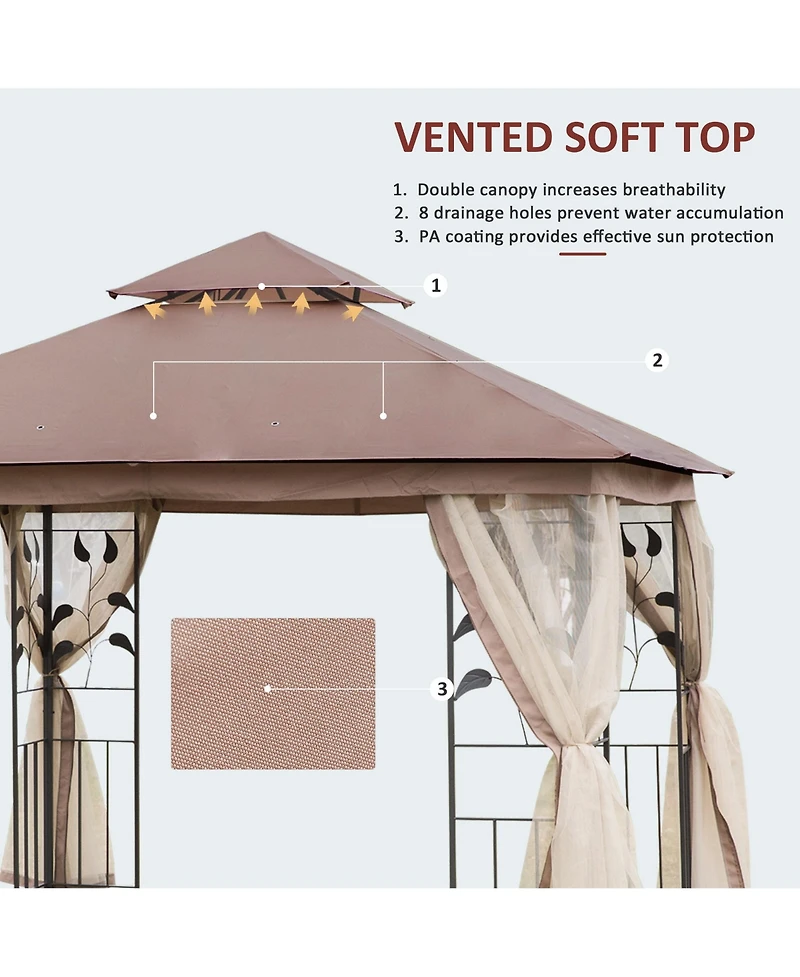 Outsunny 10' x Metal Patio Gazebo, Double Canopy, Tree Motifs,