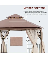 Outsunny 10' x Metal Patio Gazebo, Double Canopy, Tree Motifs,