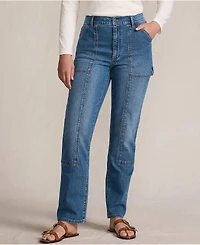 Lands' End Women's Petite Soft Denim High Rise Rail Straight Leg Utility Jeans