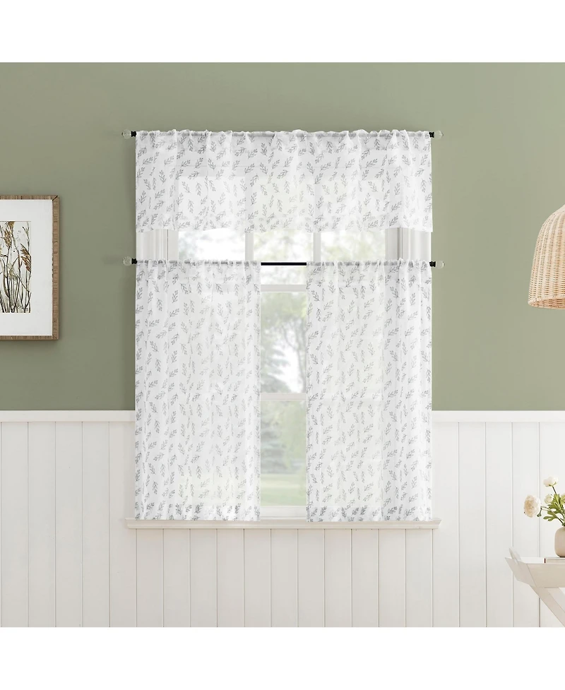 No. 918 Hollis Floral Leaf Sheer Rod Pocket Kitchen Curtain Valance