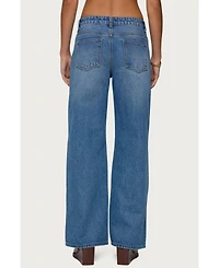 Edikted Womens Ery Wide Leg Mid Rise Jeans