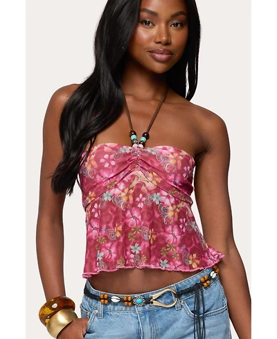 Edikted Women's Solana Floral Cut Out Halter Top