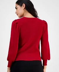 Ak Anne Klein Petite Crewneck Long-Puff-Sleeve Sweater