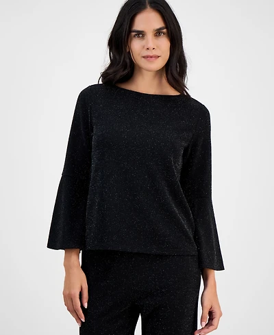 Ak Anne Klein Petite Boat-Neck Long-Bell-Sleeve Top
