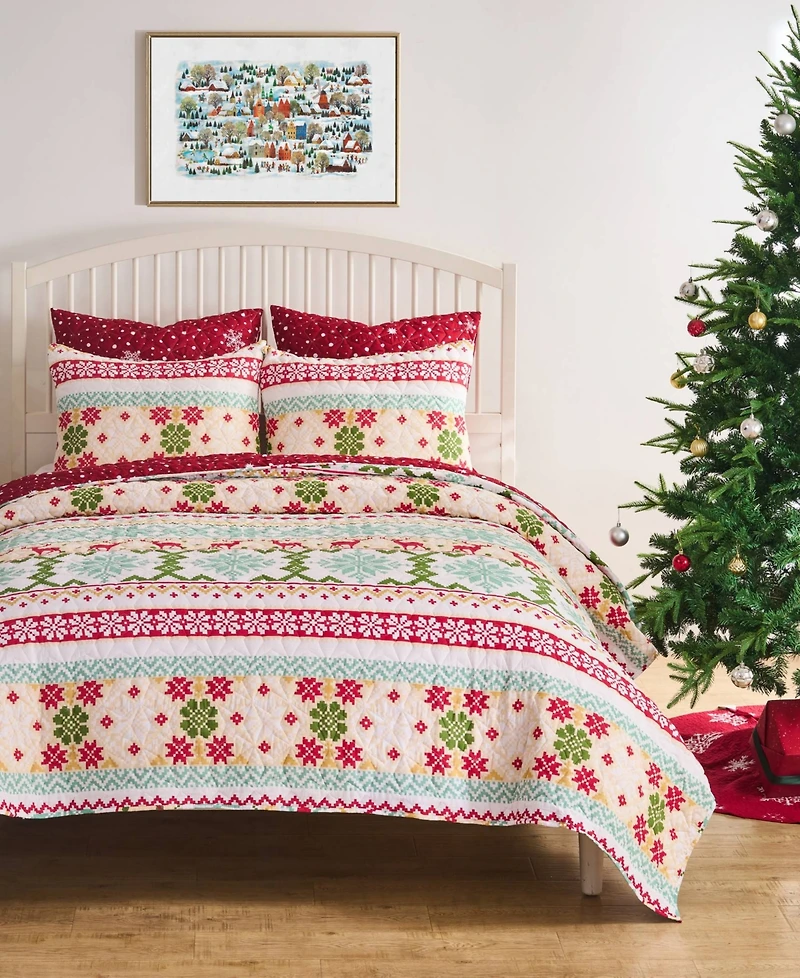 Greenland Home Fashions Fair Isle Snow 3-Pc. Quilt Set, Full/Queen