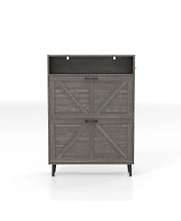 Farmhouse Shoe Storage Cabinet with Barn Door Design, Shoe Organizer with 2 Flip Drawers, Freestanding Narrow Shoe Rack Cabinet