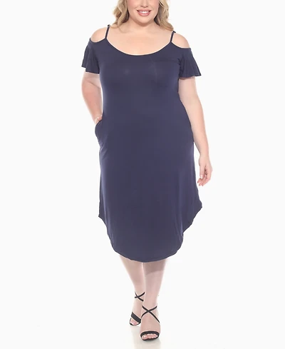 White Mark Plus Casual Scoop Neck Flutter Sleeve Knee Length Dress