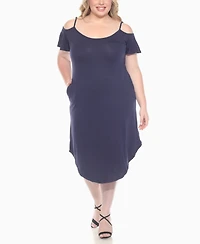 White Mark Plus Casual Scoop Neck Flutter Sleeve Knee Length Dress
