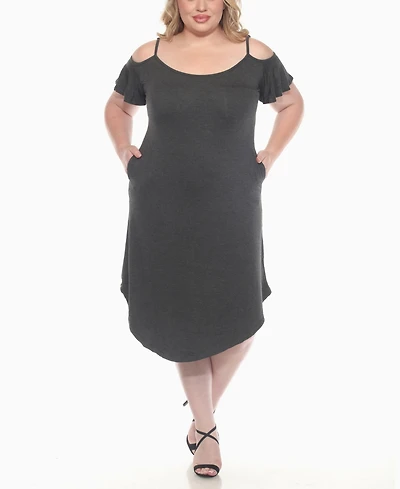 White Mark Plus Casual Scoop Neck Flutter Sleeve Knee Length Dress