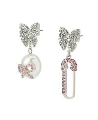 Betsey Johnson Faux Stone Bow Pearl Safety Pin Mismatch Earrings