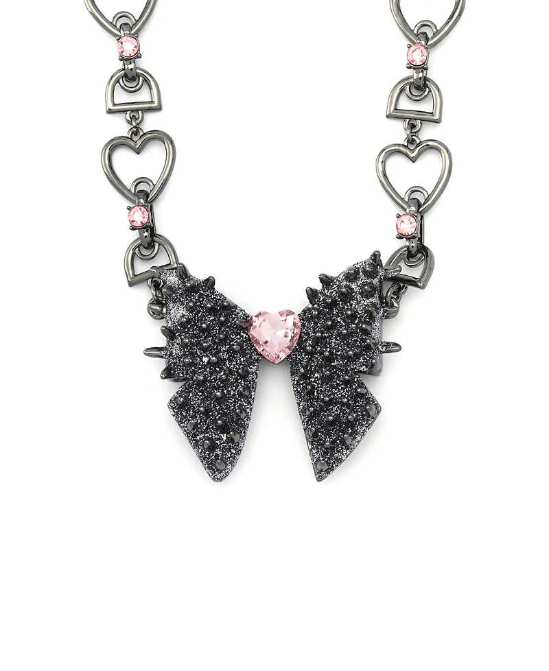 Betsey Johnson Faux Stone Spiky Bow Pendant Necklace