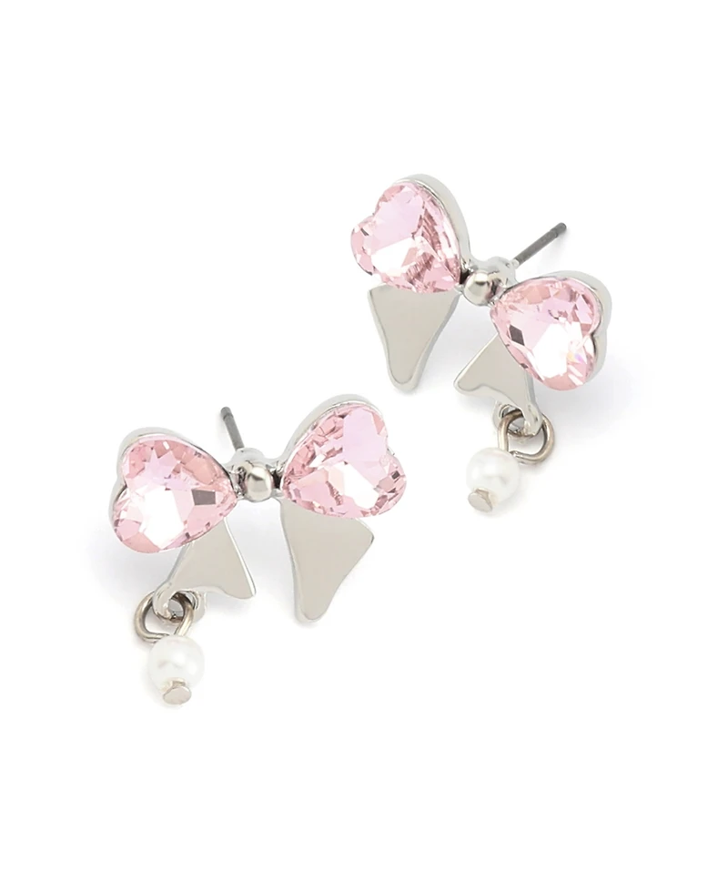 Betsey Johnson Faux Stone Heart Bow Cultivated Pearl Stud Earrings