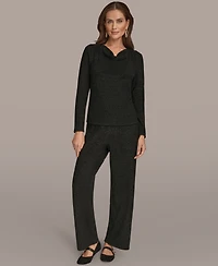 Donna Karan New York Women's Lurex Rib Cowl Neck Long Sleeve Top