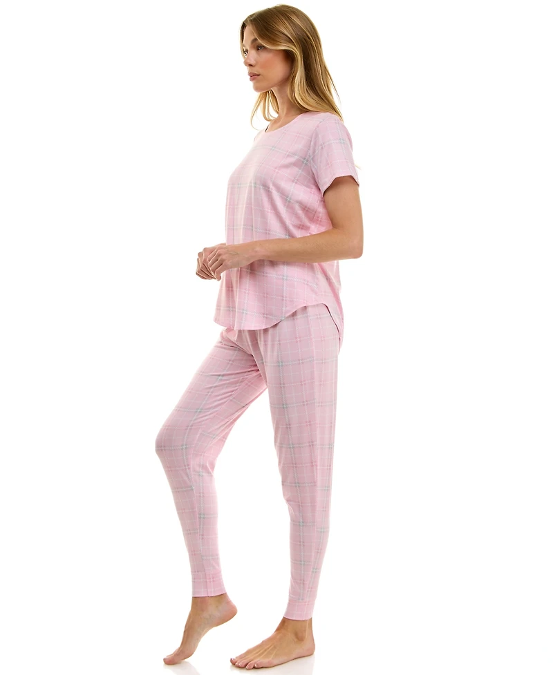 Roudelain Printed Short Sleeve Top & Jogger Pajama Set