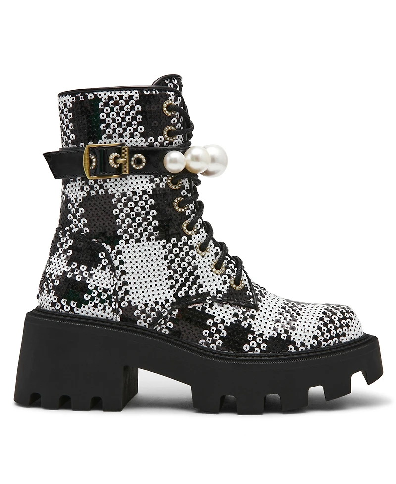 Betsey Johnson Women's Jonnie Embellished Combat Booties