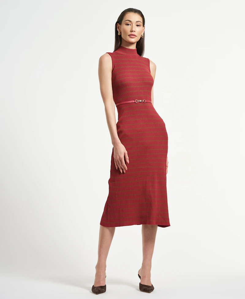 Isaac Mizrahi Women's Sleeveless Belted Midi Sweater Dress
