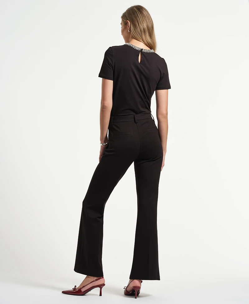 Isaac Mizrahi Women's Ponte Flare Mid Rise Pants