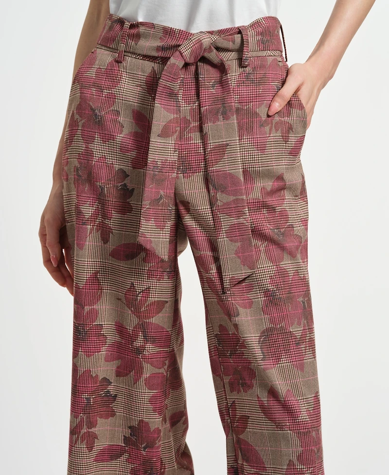 Isaac Mizrahi Women's Wide Leg Belted Plaid Pants