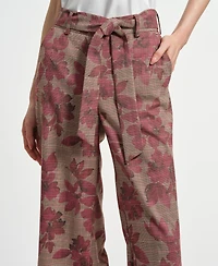 Isaac Mizrahi Women's Wide Leg Belted Plaid Pants