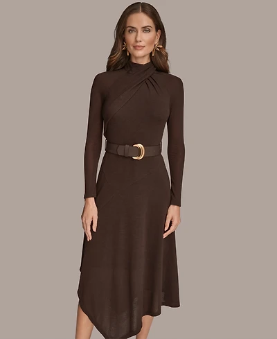 Donna Karan New York Women's Twist Front Belted Sweater Dress