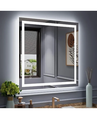 Amorho Led Bathroom Mirror, 40" x 38" with Front Light and Backlit, Stepless Dimmable Wall Mount Mirrors, Anti-Fog, Shatter-Proof, Memory, 3