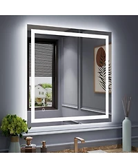 Amorho Led Bathroom Mirror, 40" x 38" with Front Light and Backlit, Stepless Dimmable Wall Mount Mirrors, Anti-Fog, Shatter-Proof, Memory, 3