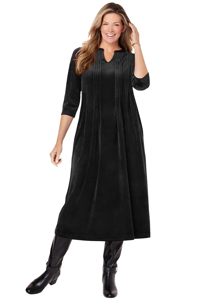 Woman Within Plus Pintuck Velour Dress