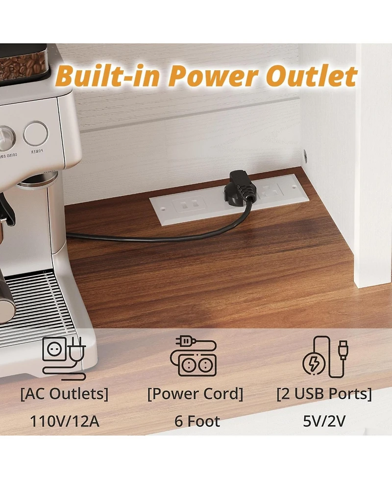 Ironck Farmhouse Kitchen Pantry Cabinet with Charging Station, White