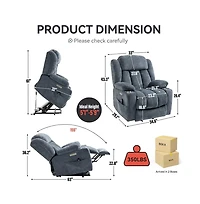 Maison Boucle Power Lift Recliner with Heat & Massage, Electric Chenille Chair Usb Port, Cup Holders Heavy-Duty 350 Lbs Support-Maison