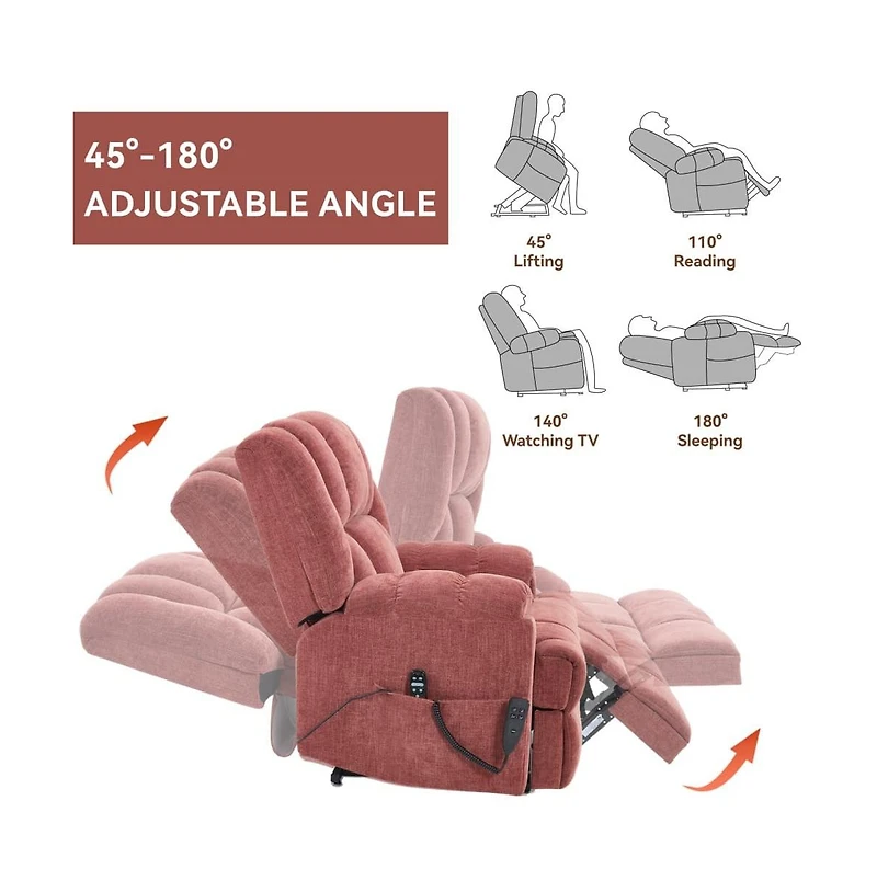 Maison Boucle Chenille Power Lift Recliner for Seniors with Heat & Massage, Dual Motor Electric Chair, Infinite Position-Maison Boucle