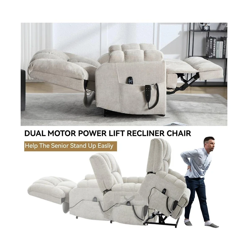 Maison Boucle Chenille Power Lift Recliner for Seniors with Heat & Massage, Dual Motor Electric Chair, Infinite Position-Maison