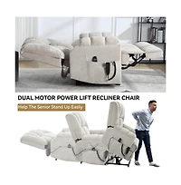 Maison Boucle Chenille Power Lift Recliner for Seniors with Heat & Massage, Dual Motor Electric Chair, Infinite Position-Maison