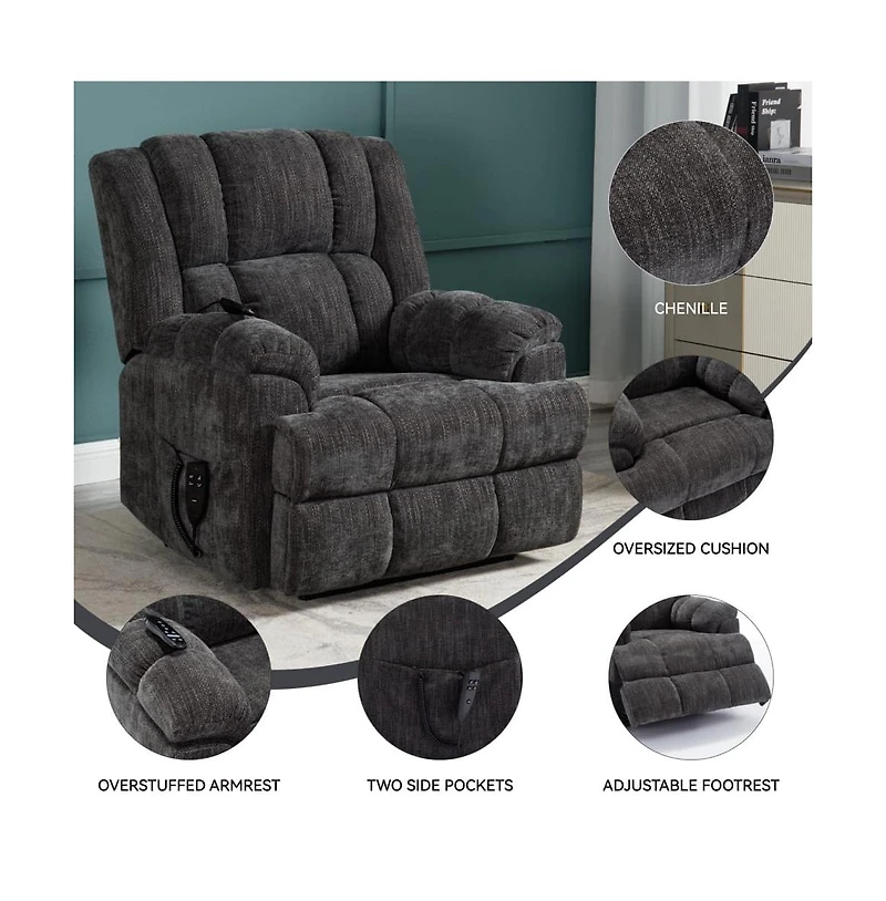 Maison Boucle Chenille Power Lift Recliner for Seniors with Heat & Massage, Dual Motor Electric Chair, Infinite Position-Maison