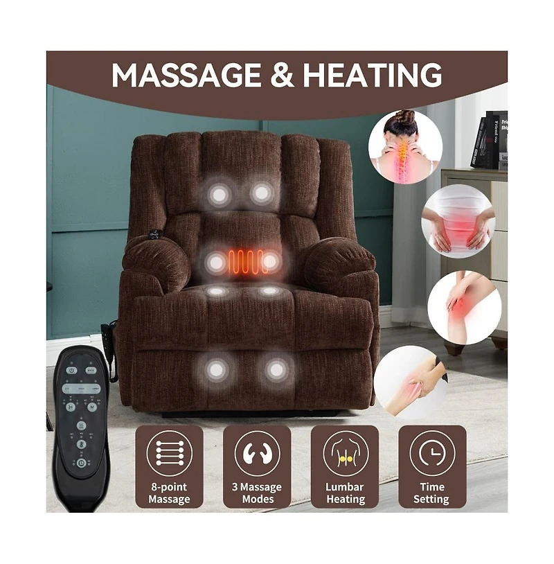Maison Boucle Chenille Power Lift Recliner for Seniors with Heat & Massage, Dual Motor Electric Chair, Infinite Position-Maison
