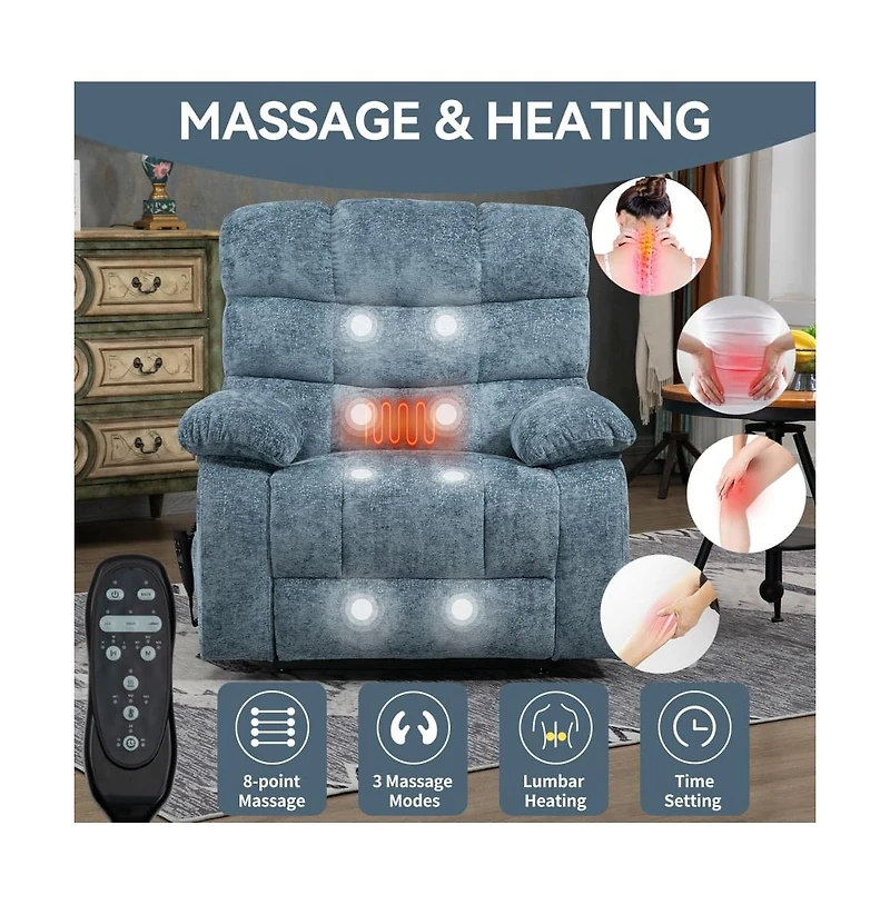 Maison Boucle Oversized Chenille Power Lift Chair with Massage & Heat, Dual Motor Electric Recliner, Infinite Position-Maison