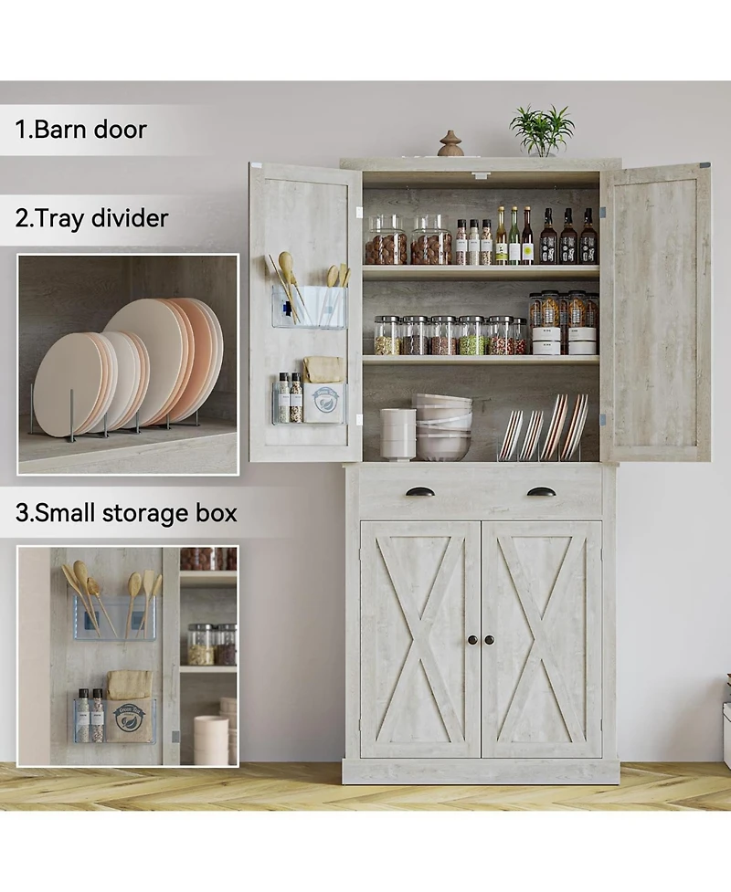 Ironck Kitchen Pantry with Drawer, 4 Adjustable Shelves, Rustic Maple