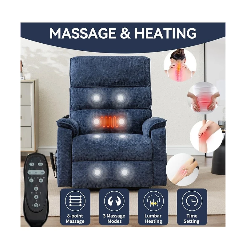 Dual Motor Power Lift Recliner with Heat & Massage, Chenille Electric Chair for Elderly, Infinite Position-Maison Boucle