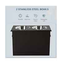 Aostirmotor Dark Brown Raised Pet Feeding Storage Station with 2 Stainless Steel Bowls for Large Dogs