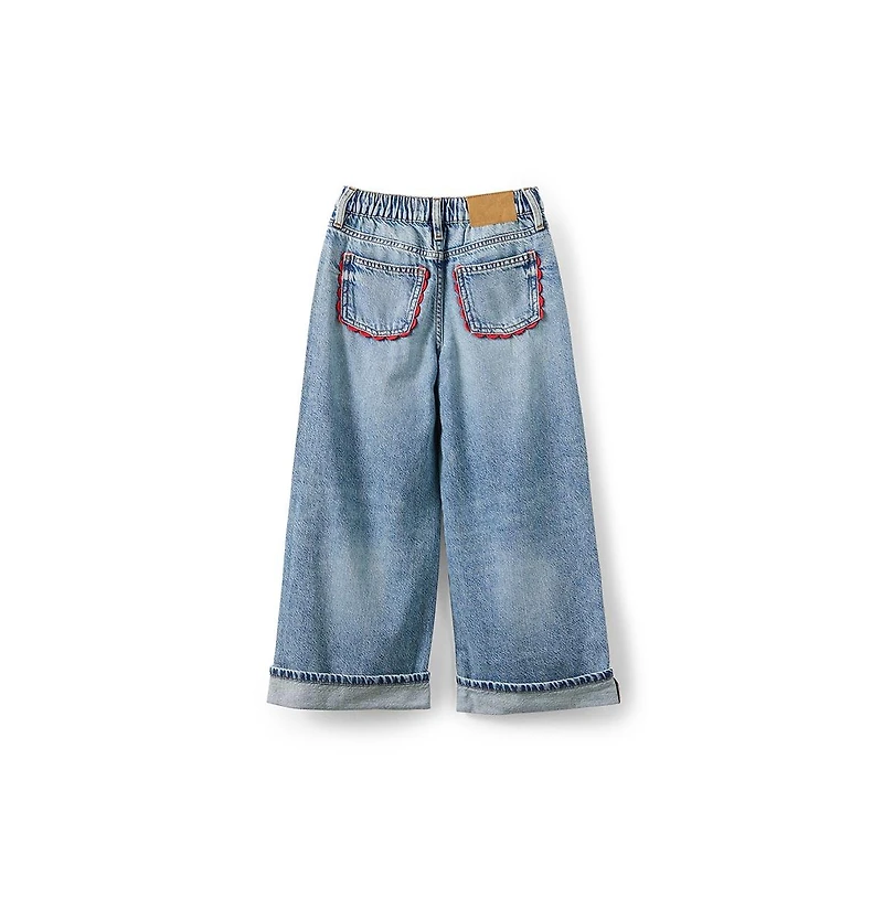 Cotton On Little Girls Embellished Super Wide Denim Jean