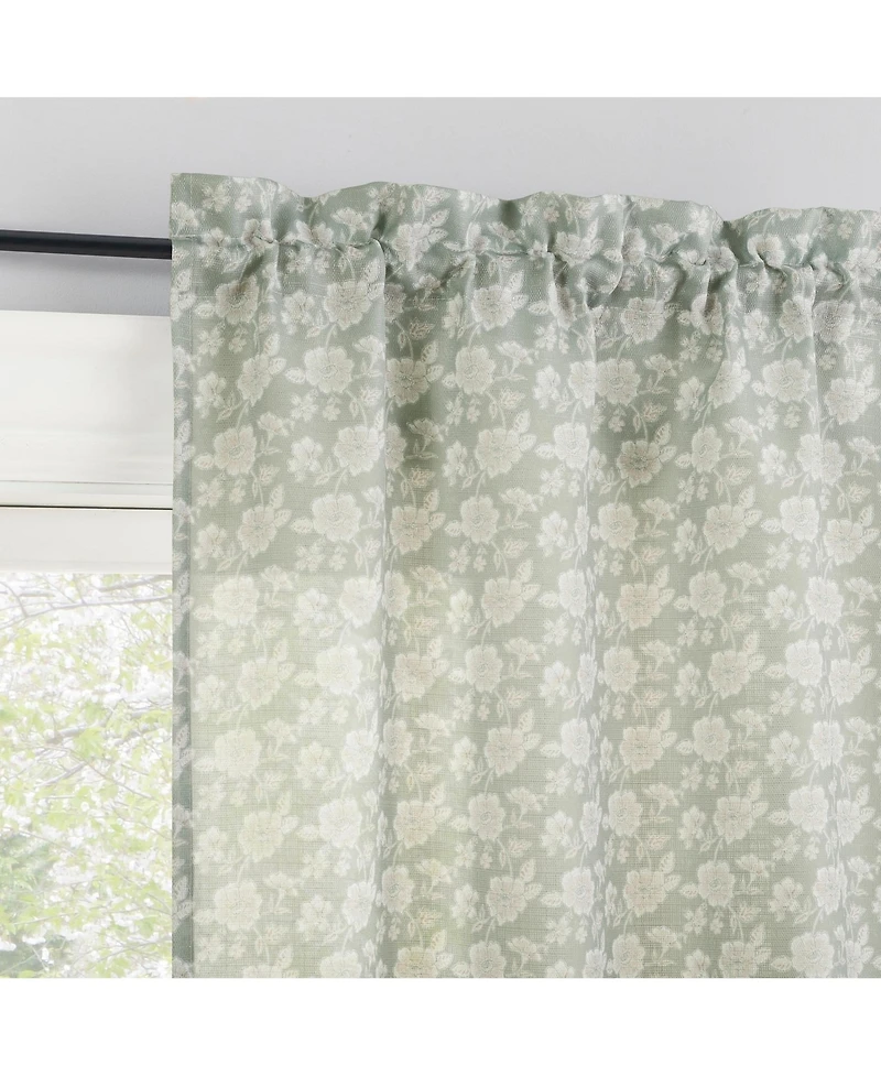 No. 918 Marist Floral Semi-Sheer Rod Pocket Kitchen Curtain Tier Pair